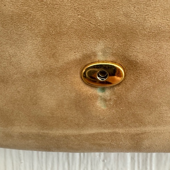 Fragiacomo purse clutch leather suede bag gold tone chain taupe Made in Italy - Picture 12 of 13